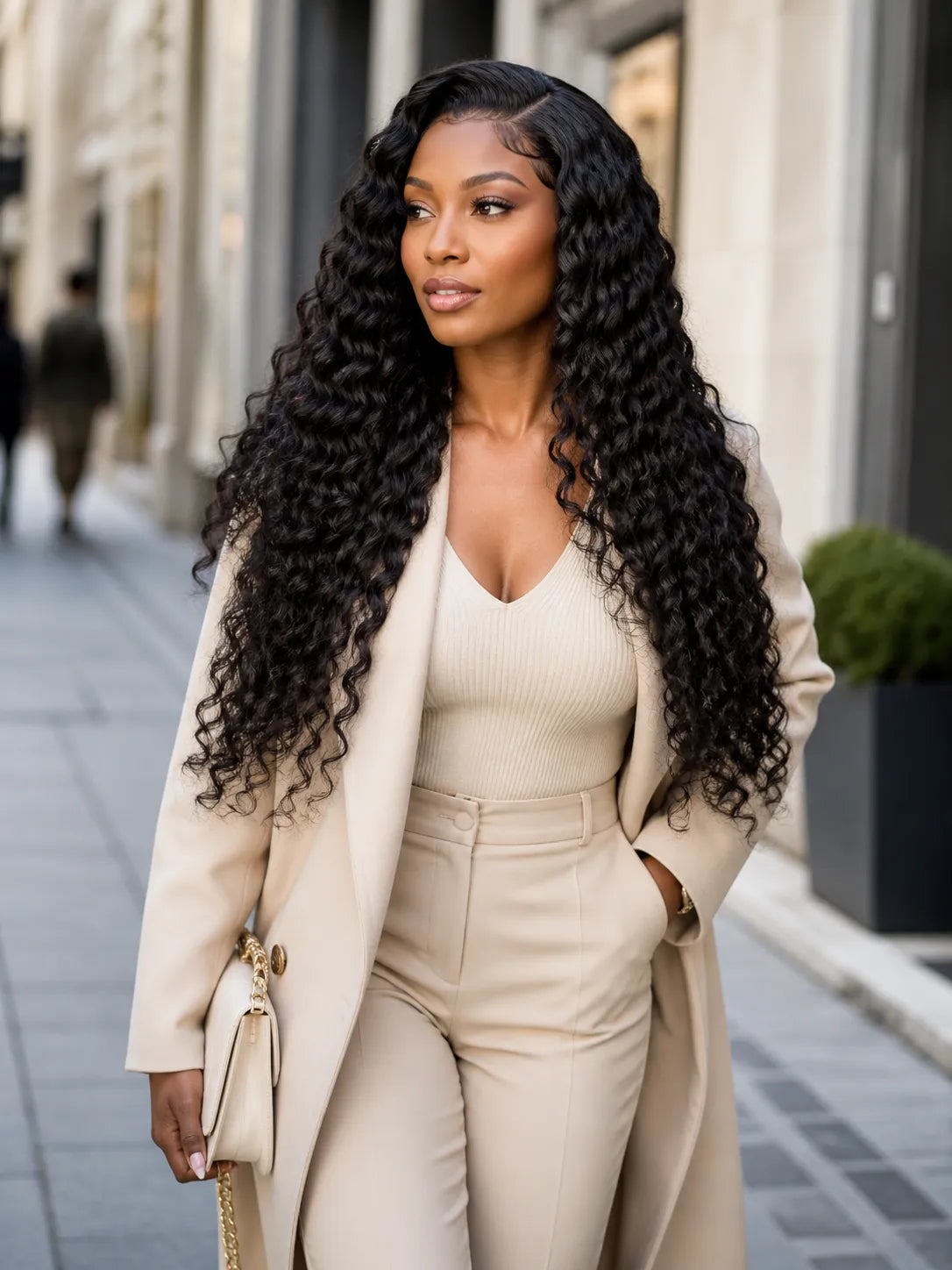 Side view of jerry curly lace wig showing natural hairline with soft texture and natural finish