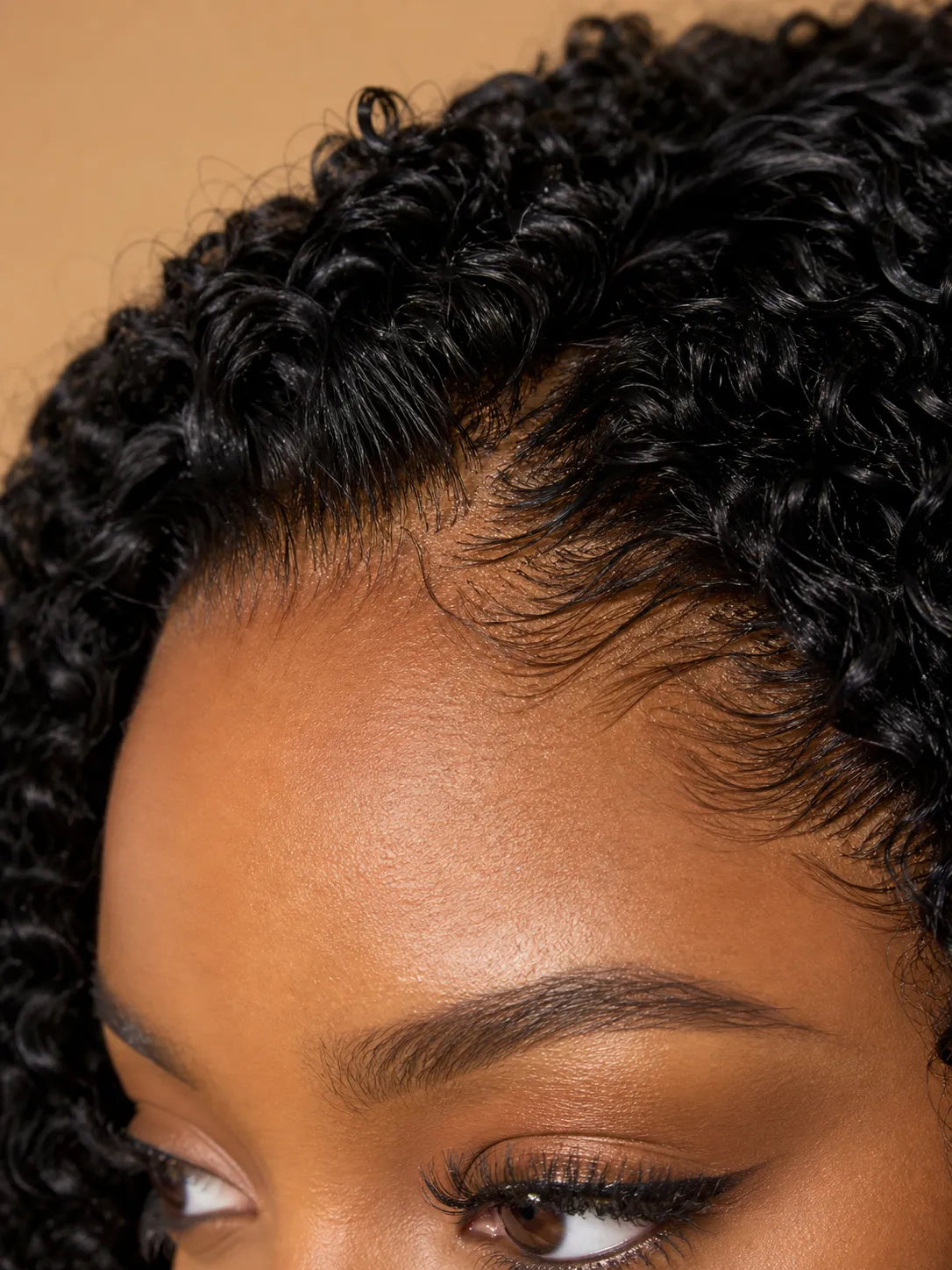 Product detail view of deep wave human hair wig with soft texture and natural finish