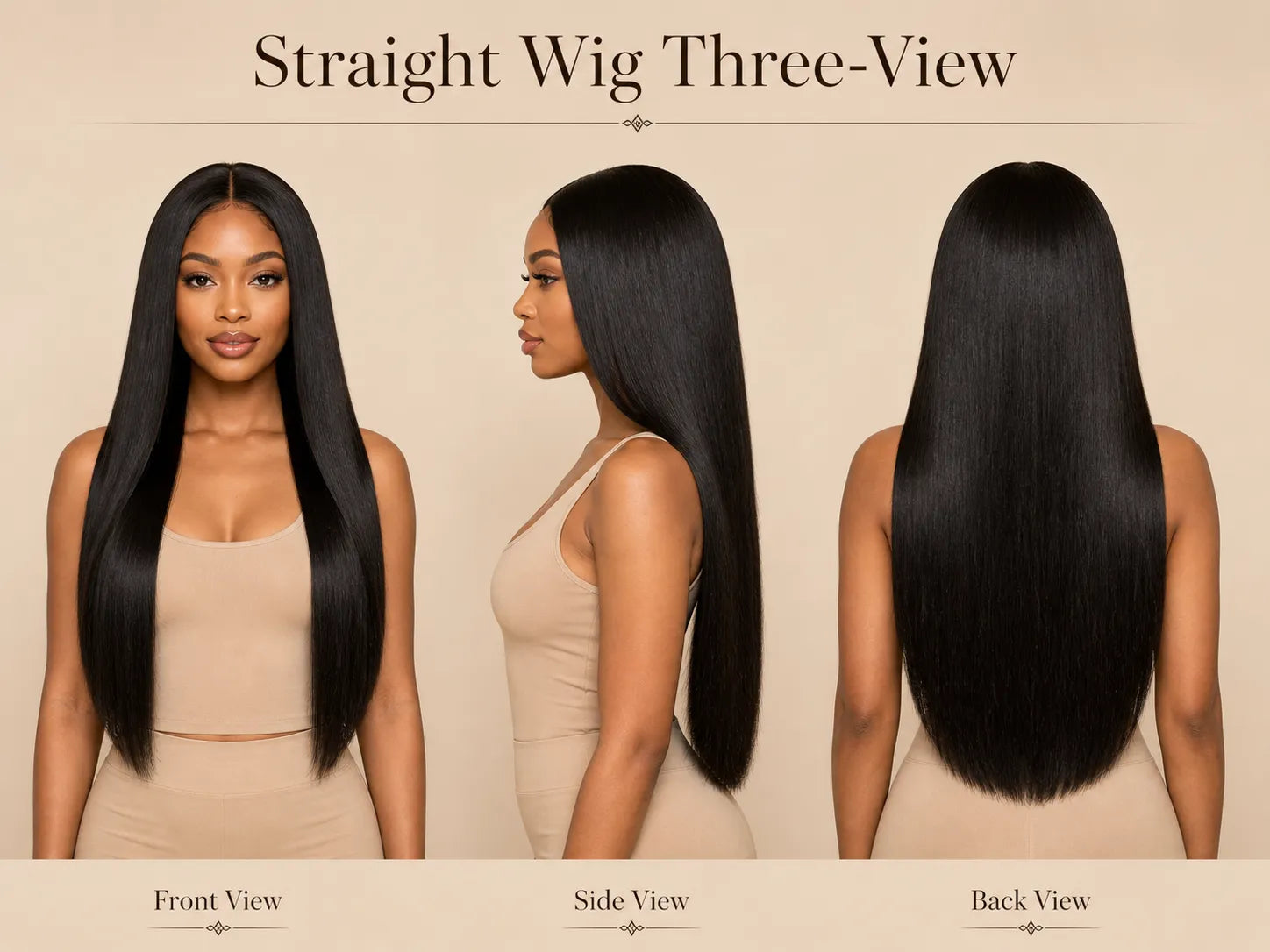 Product detail view of straight human hair wig with soft texture and natural finish