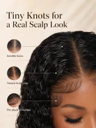 Product detail view of water wave human hair wig with soft texture and natural finish