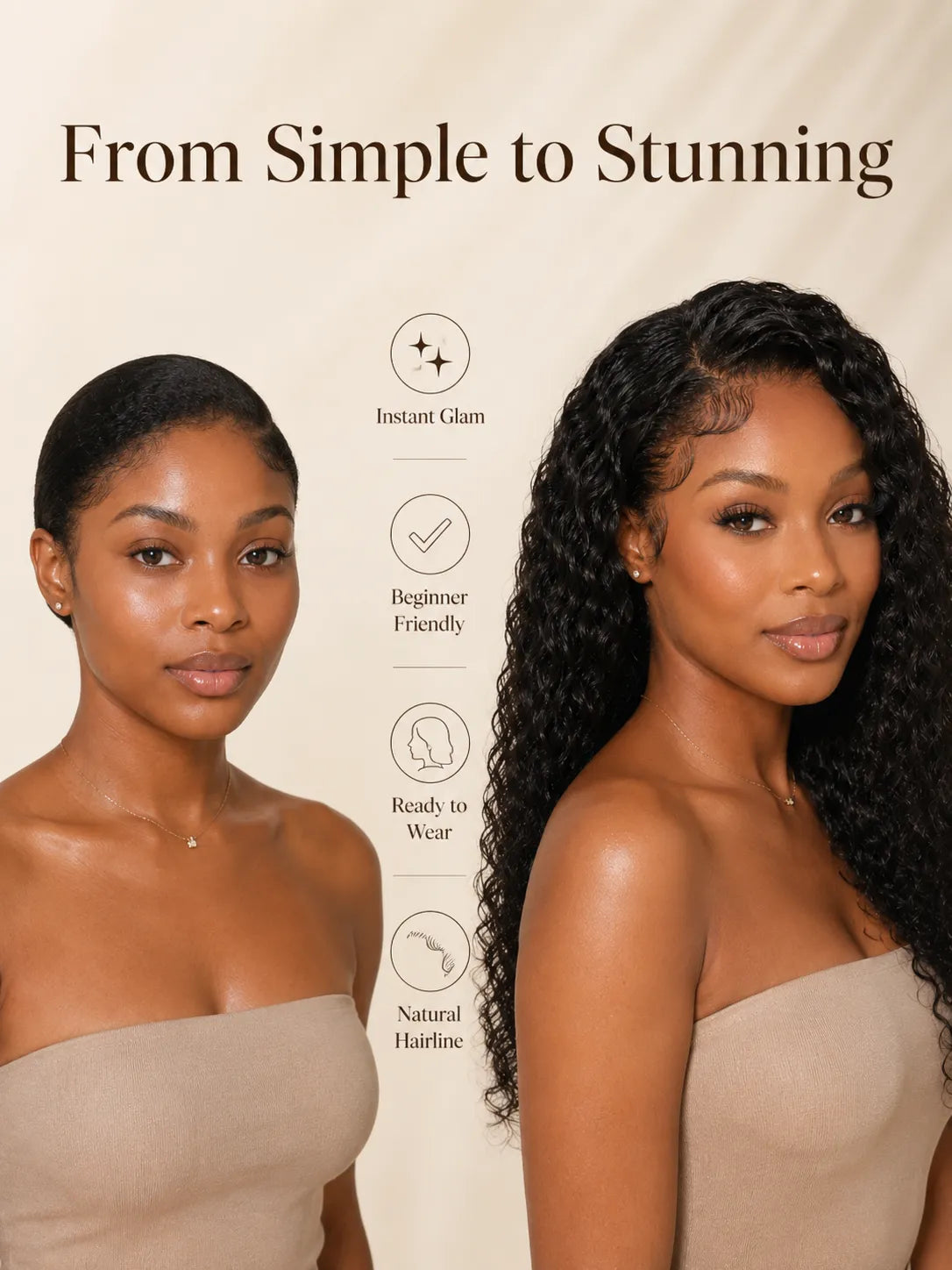 Product detail view of water wave human hair wig with soft texture and natural finish
