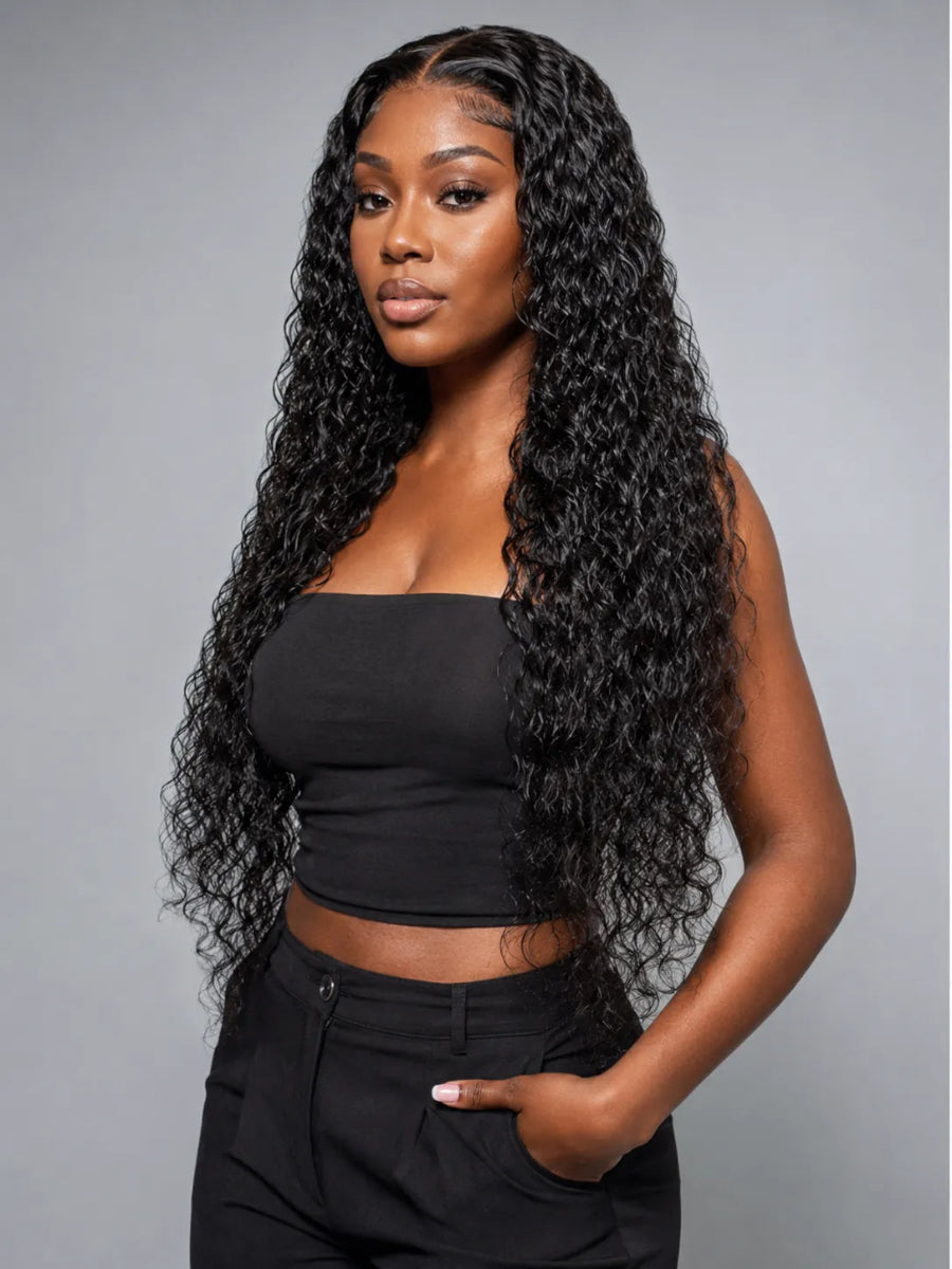 Detail view of realistic lace parting and natural hairline with soft texture and natural finish