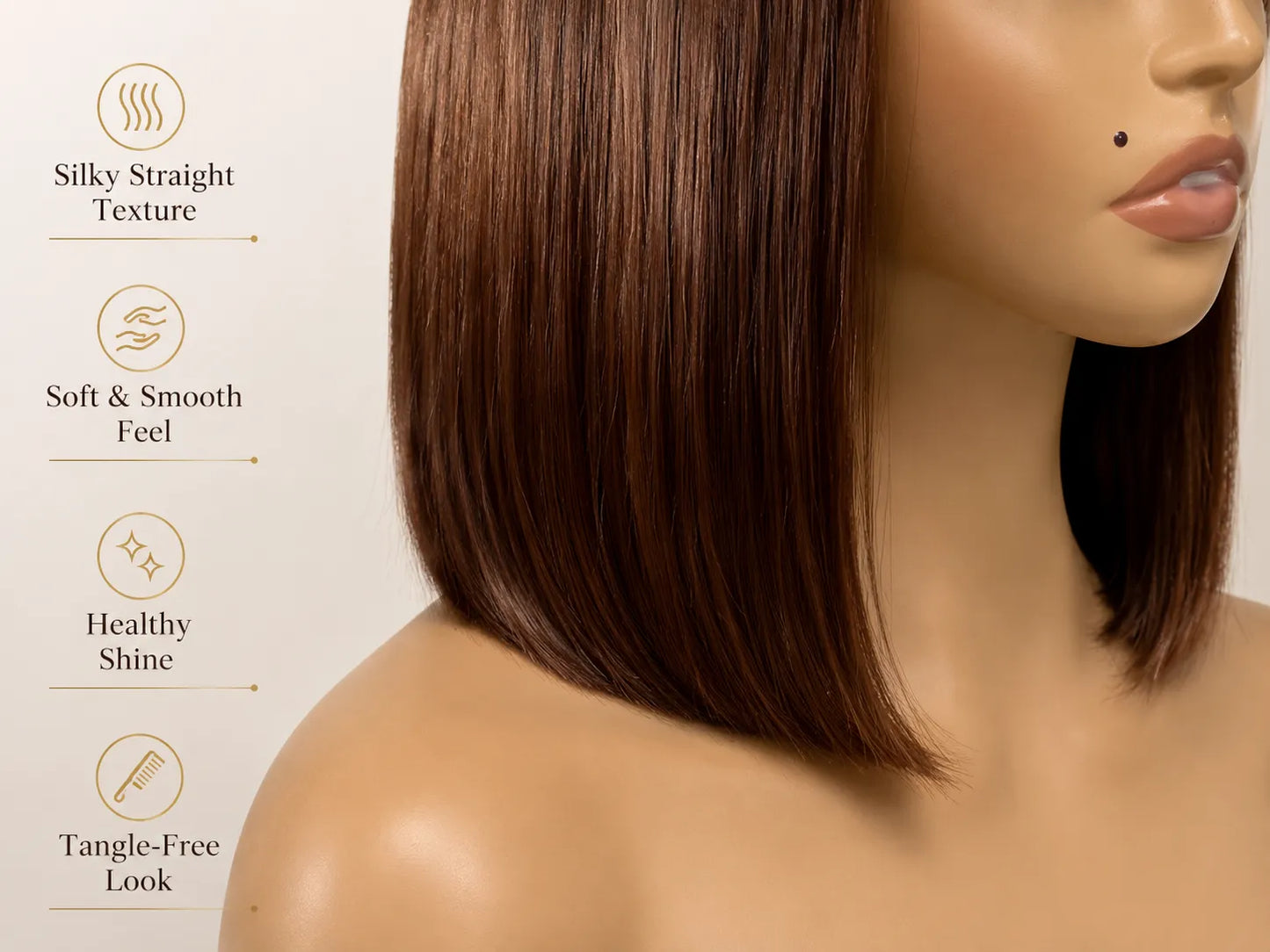 Detail view of lace front and natural hairline with soft texture and natural finish