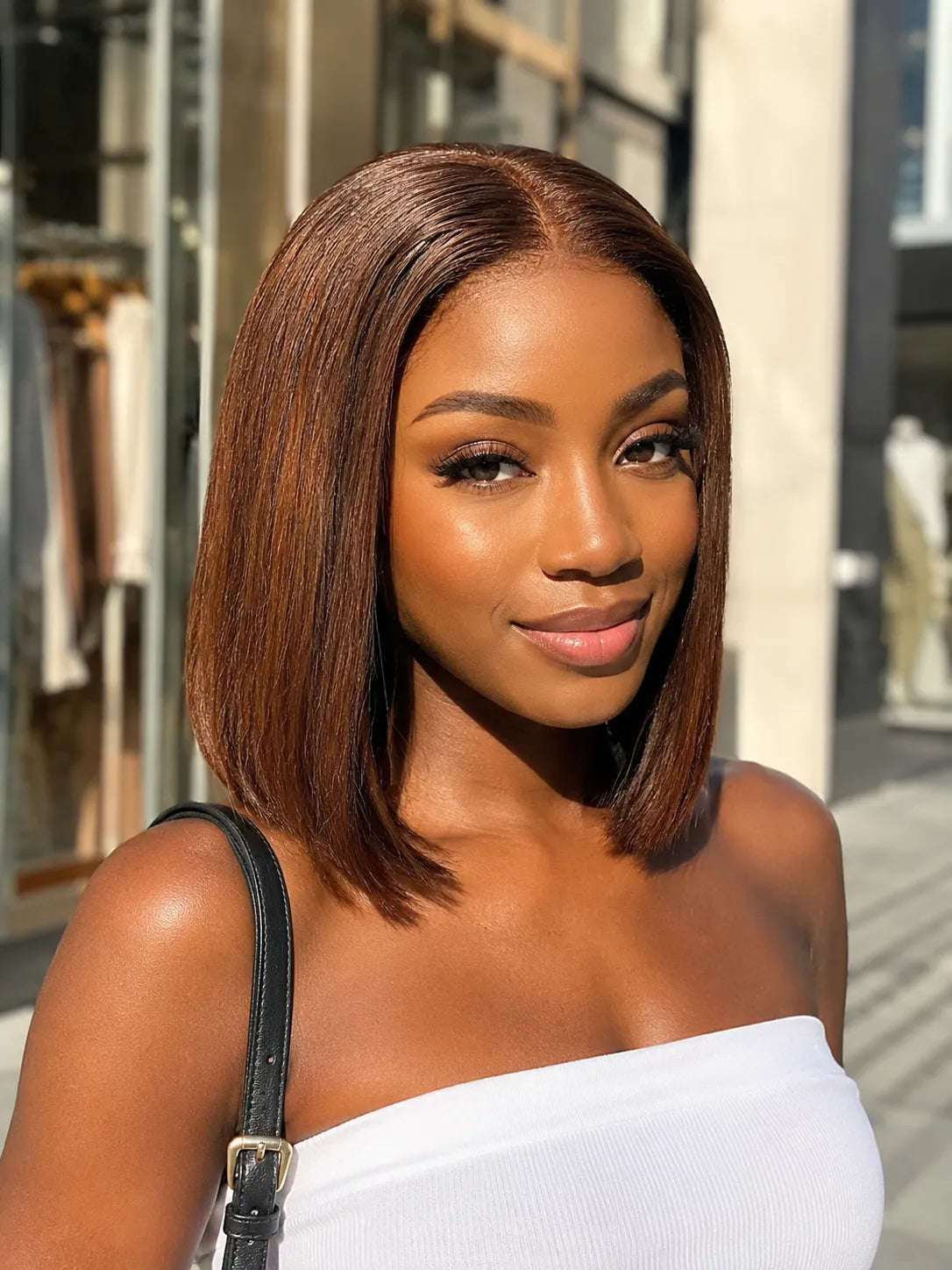 Detail view of realistic lace parting and natural hairline with soft texture and natural finish