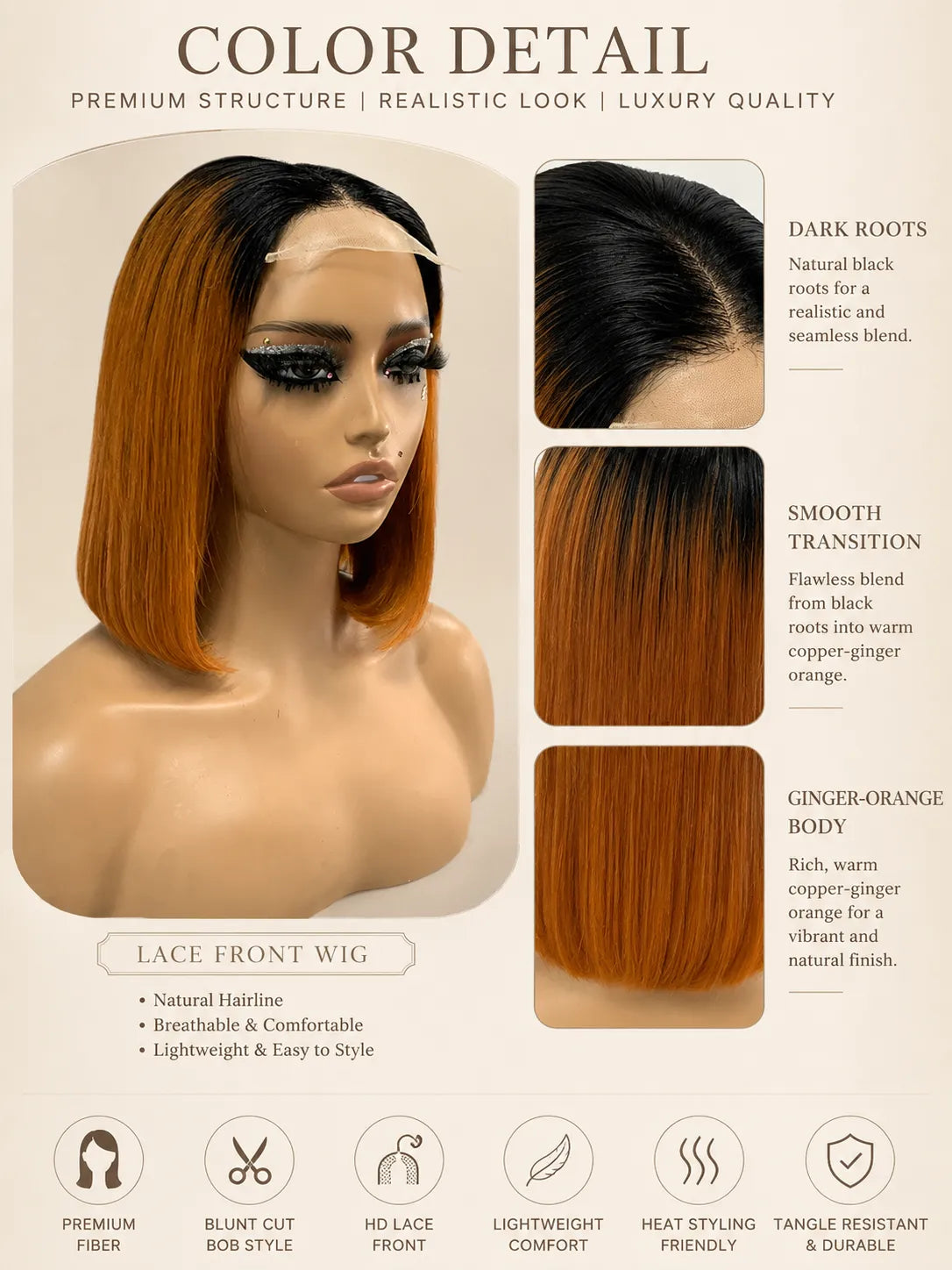Detail view of lace front lace and natural hairline with soft texture and natural finish