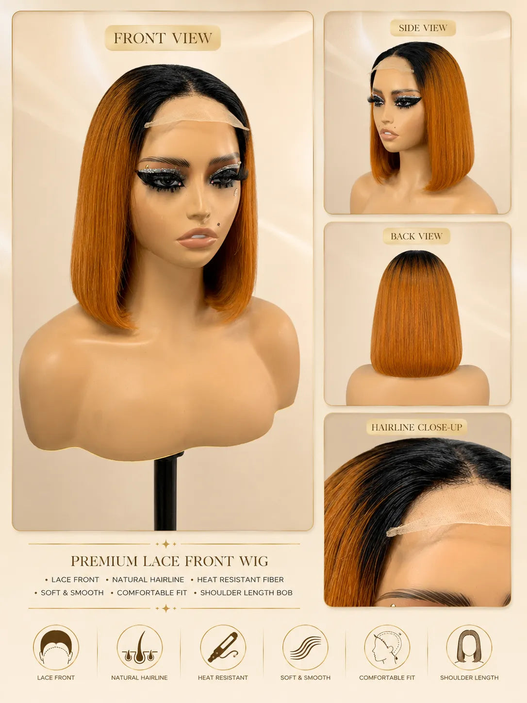 Close-up view of straight hair texture with soft natural finish with soft texture and natural finish