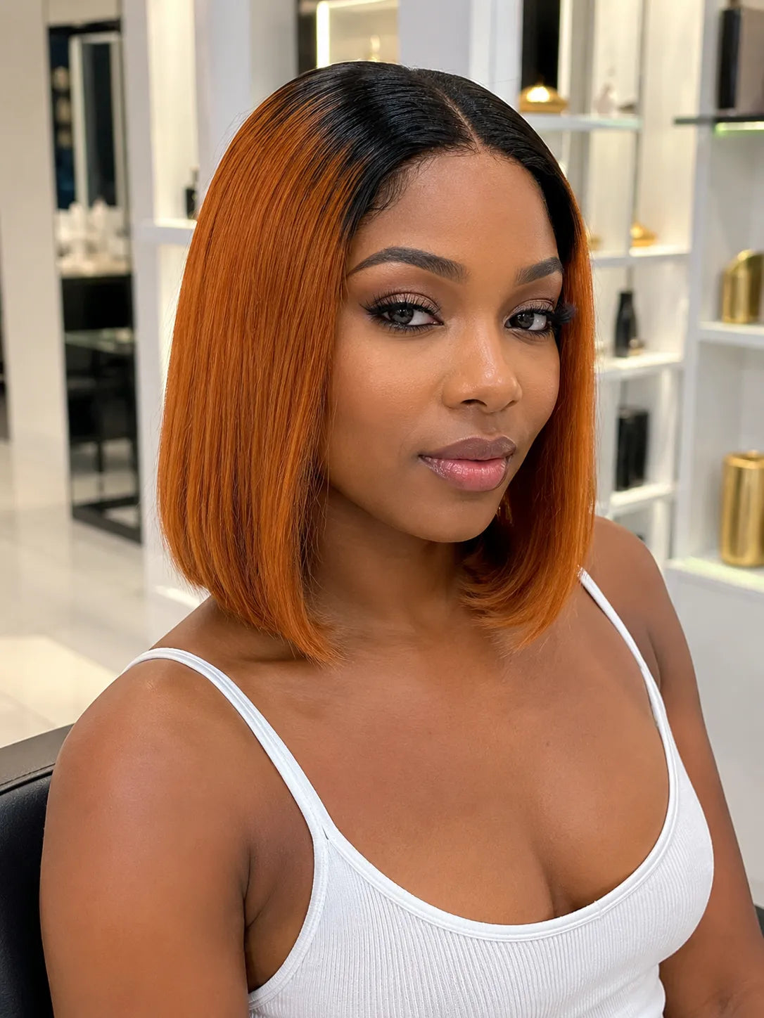 Side view of straight lace wig showing natural hairline with soft texture and natural finish