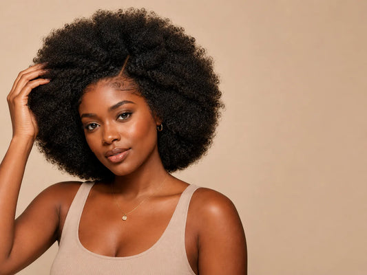 Side view of natural black human hair wig showing natural hairline with soft texture and natural finish