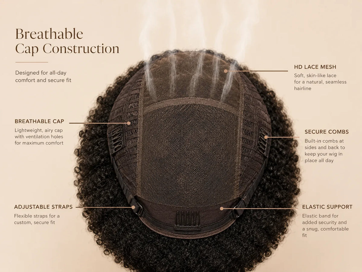 Close-up view of human hair wig texture with soft natural finish with soft texture and natural finish