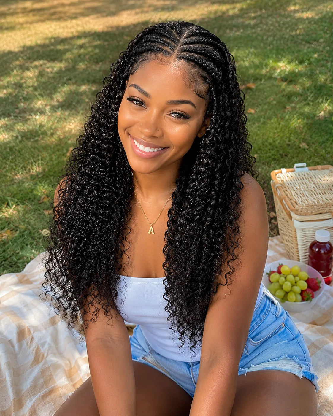 Detail view of lace front lace and natural hairline with soft texture and natural finish