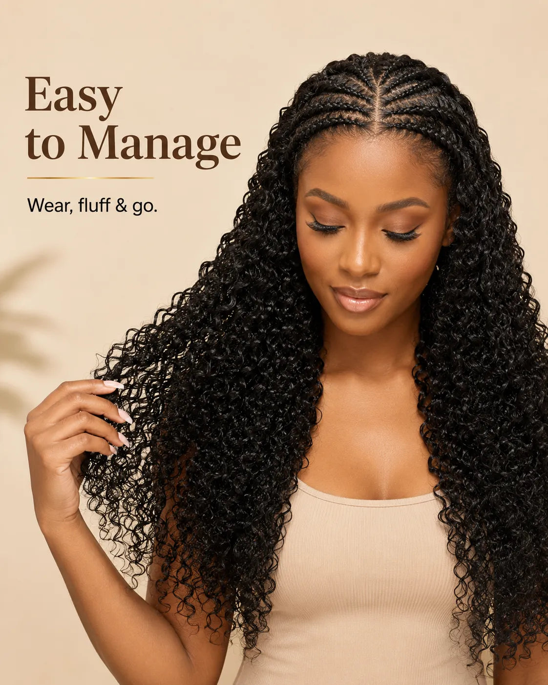 Detail view of lace front and natural hairline with soft texture and natural finish