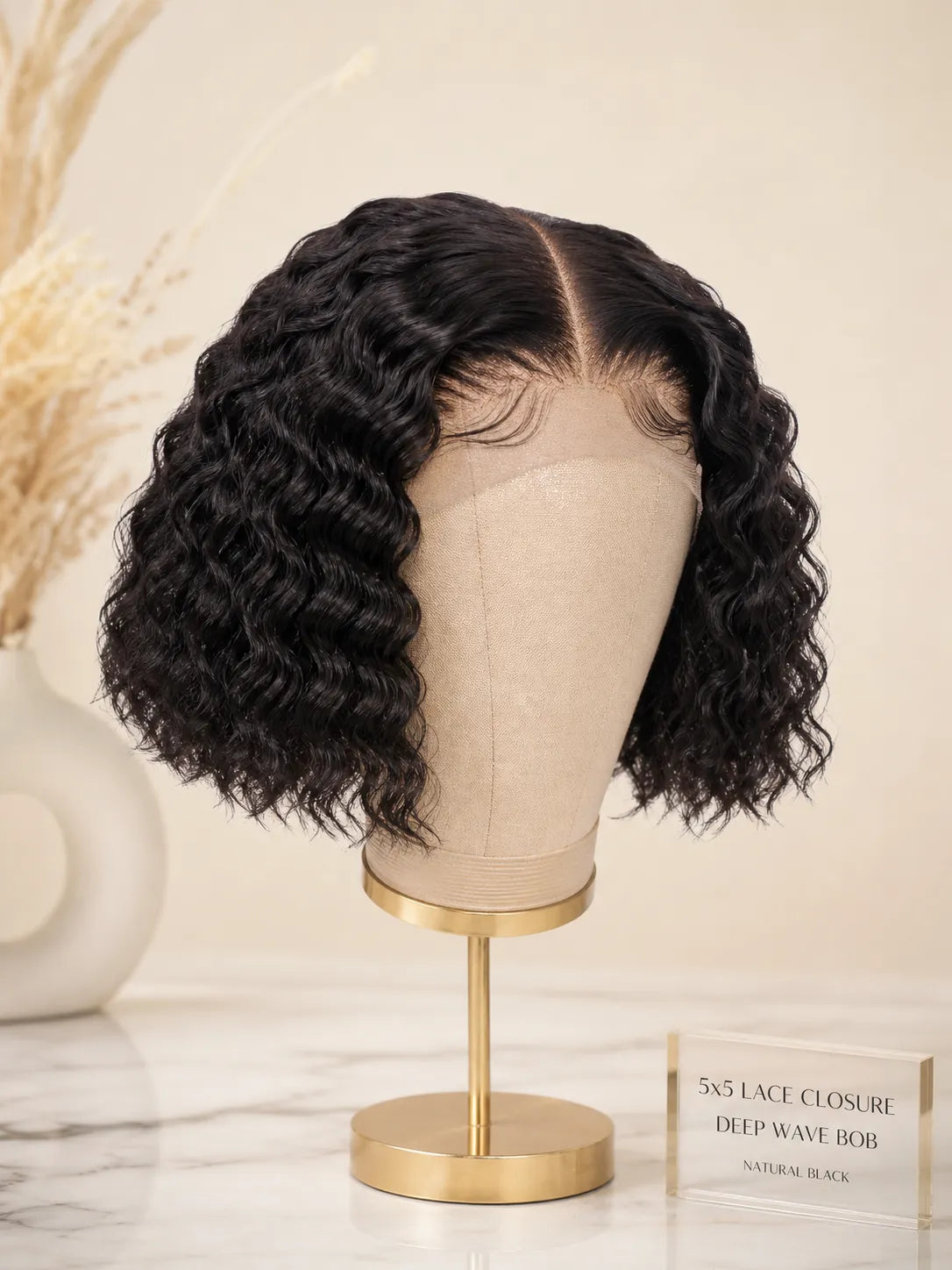 Close-up view of deep wave hair texture with soft natural finish with soft texture and natural finish