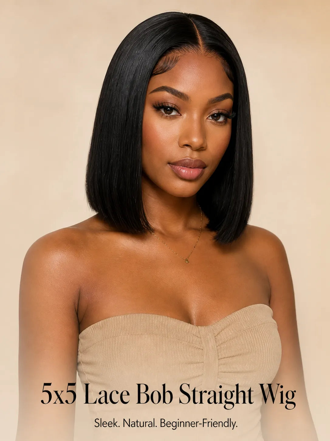 Product detail view of straight human hair wig with soft texture and natural finish