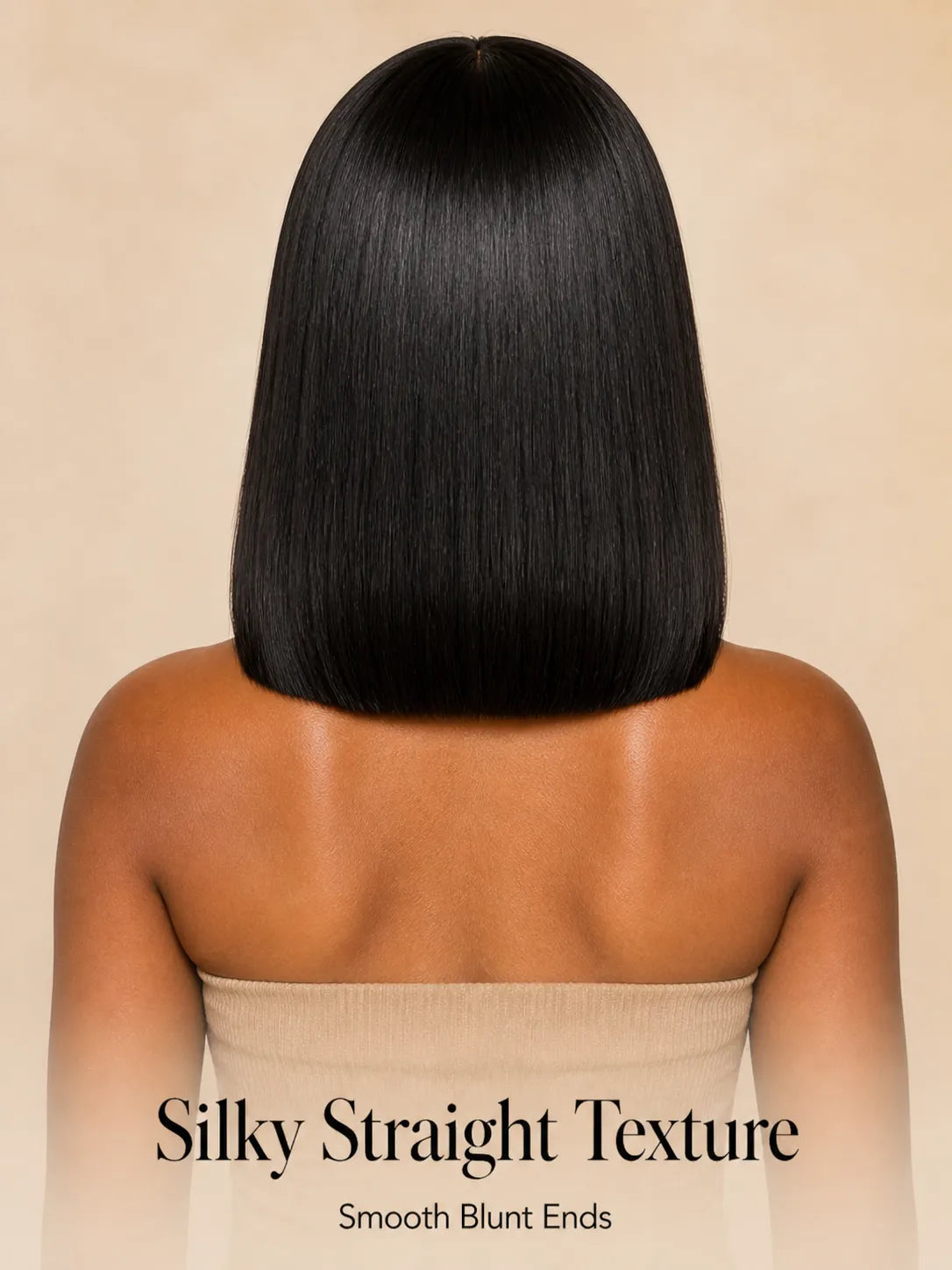 Close-up view of straight human hair wig texture and lace detail with soft texture and natural finish