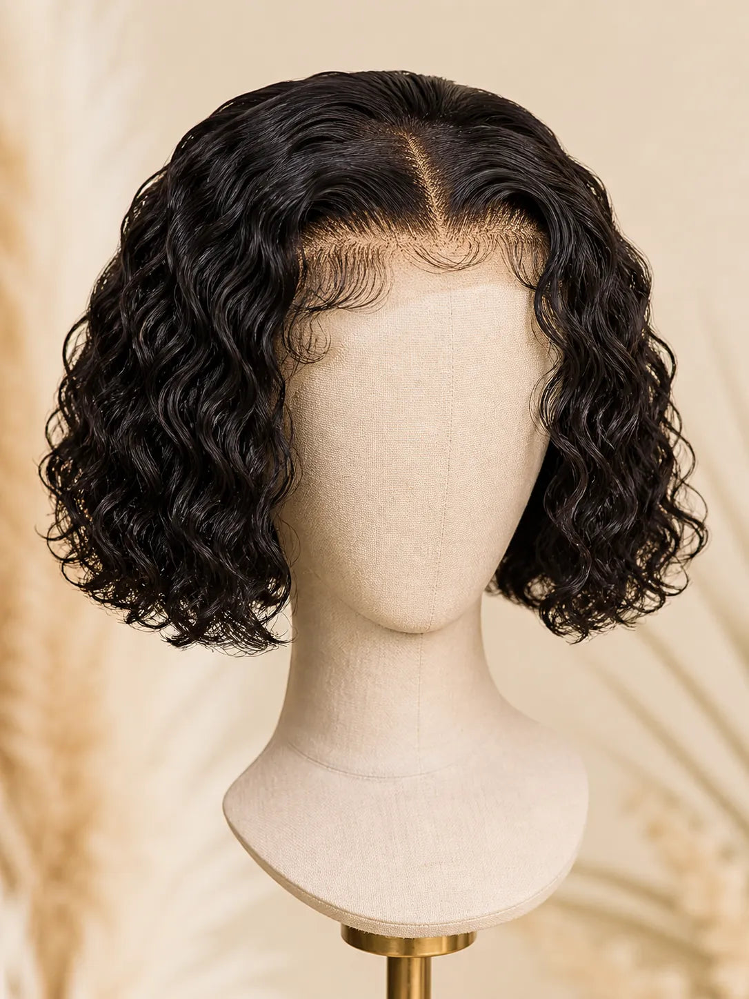 Detail view of realistic lace parting and natural hairline with soft texture and natural finish