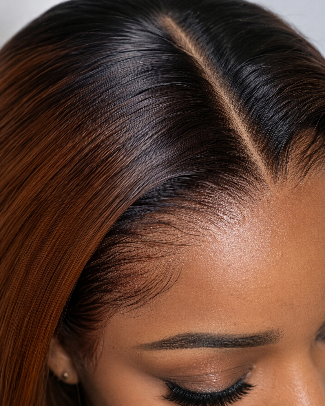 Lifestyle view of model wearing black body wave human hair wig with soft texture and natural finish