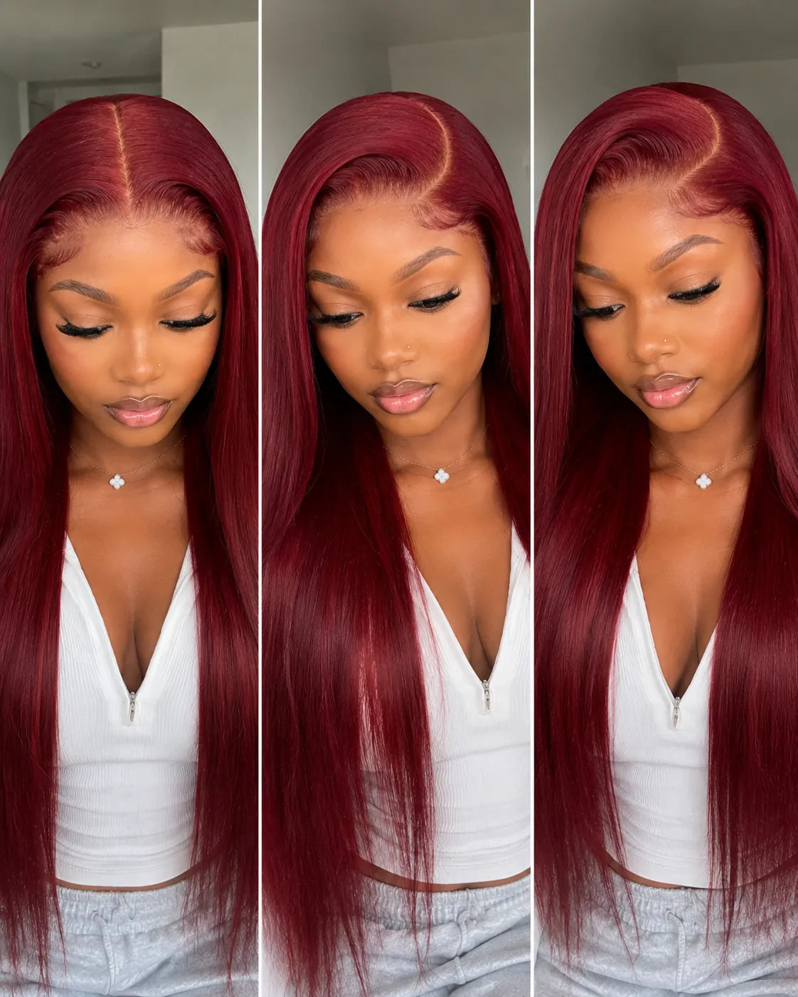 Close-up view of straight hair texture with soft natural finish with soft texture and natural finish