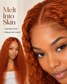 Detail view of lace front lace and natural hairline with soft texture and natural finish