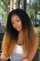 Woman with long, curly hair in an outdoor setting
