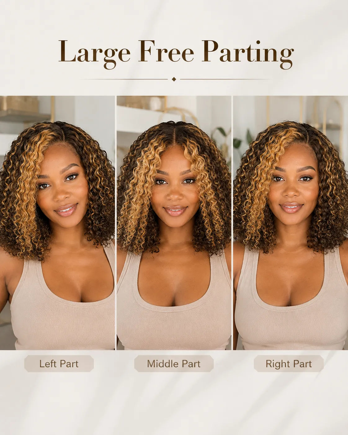 Detail view of realistic lace parting and natural hairline with soft texture and natural finish