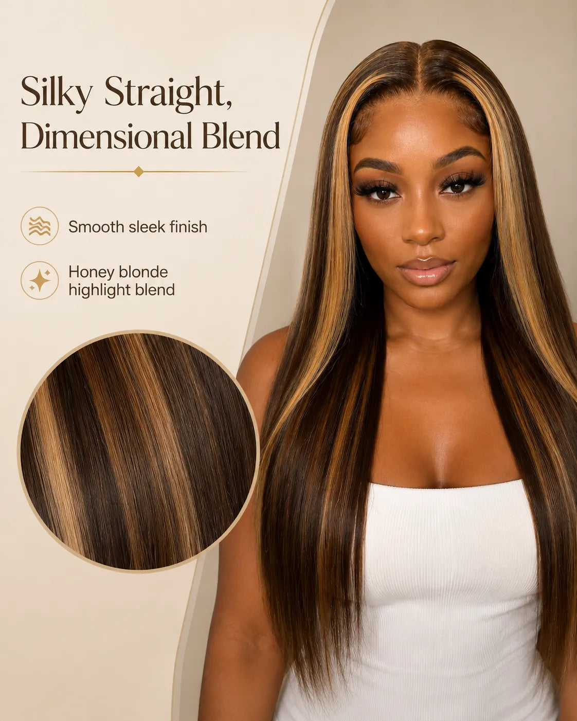 Detail view of 13x4 lace front lace and natural hairline with soft texture and natural finish