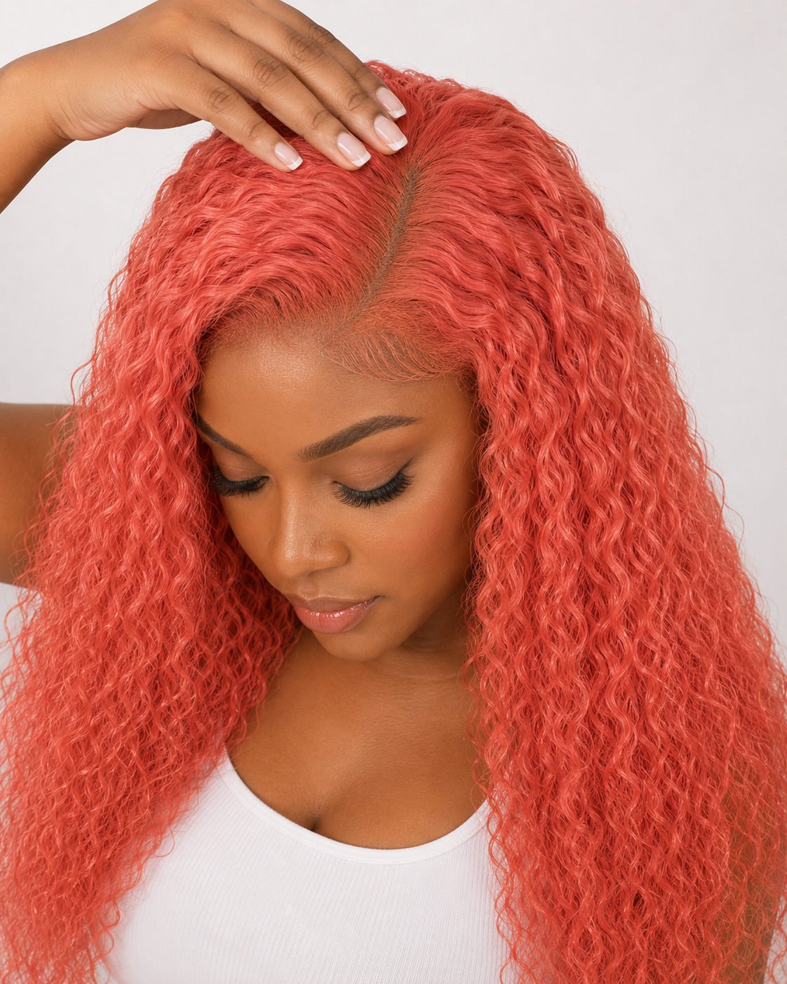 Close-up view of water wave hair texture with soft natural finish with soft texture and natural finish