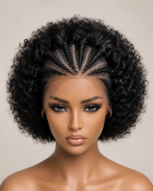 Detail view of pre-cut hairline and realistic lace parting with soft texture and natural finish
