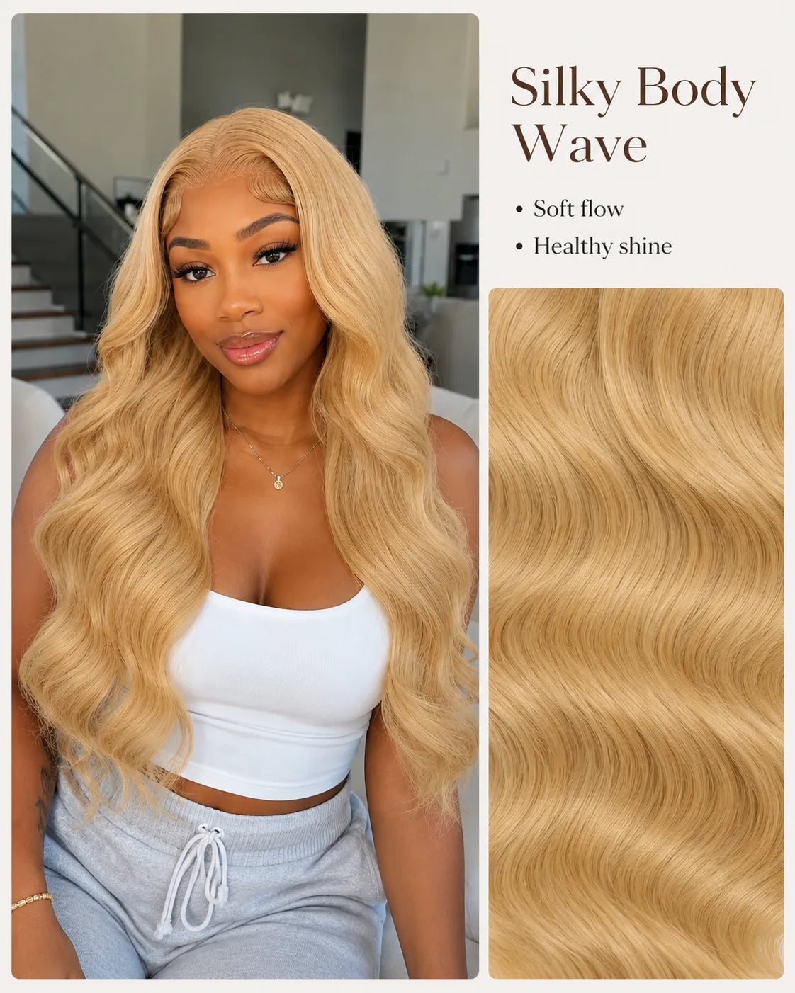 Detail view of lace front and natural hairline with soft texture and natural finish