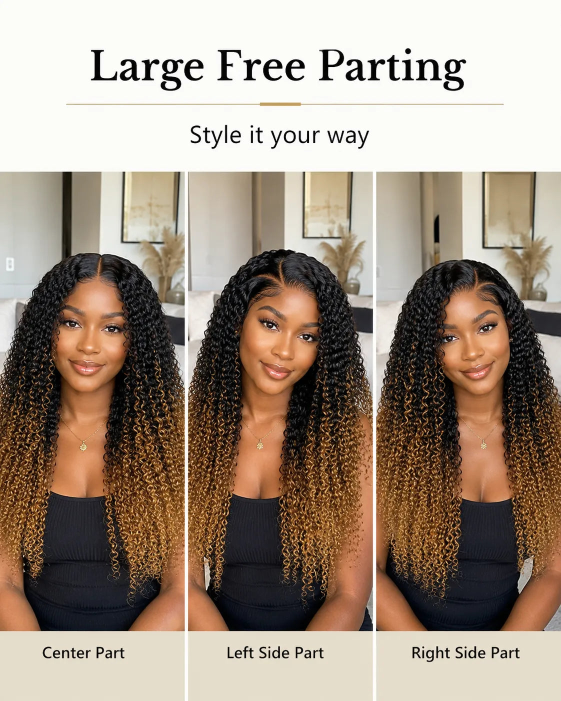 Product detail view of honey blonde deep wave human hair wig with soft texture and natural finish