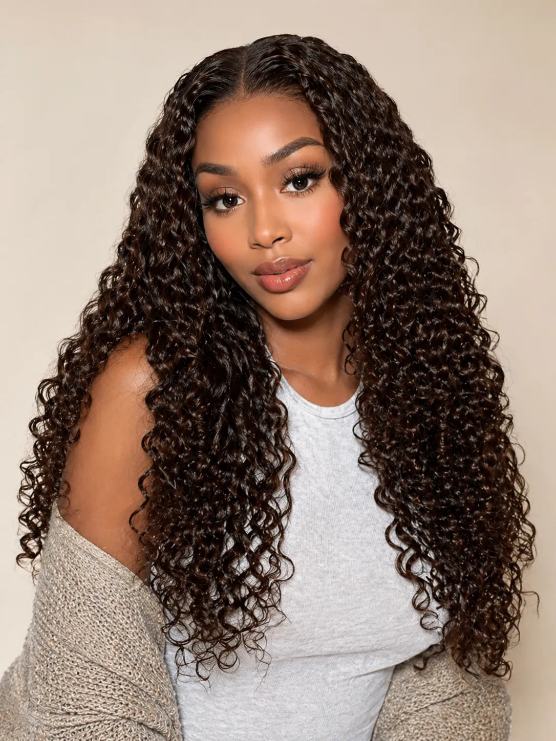 Detail view of 13x4 lace front lace and natural hairline with soft texture and natural finish