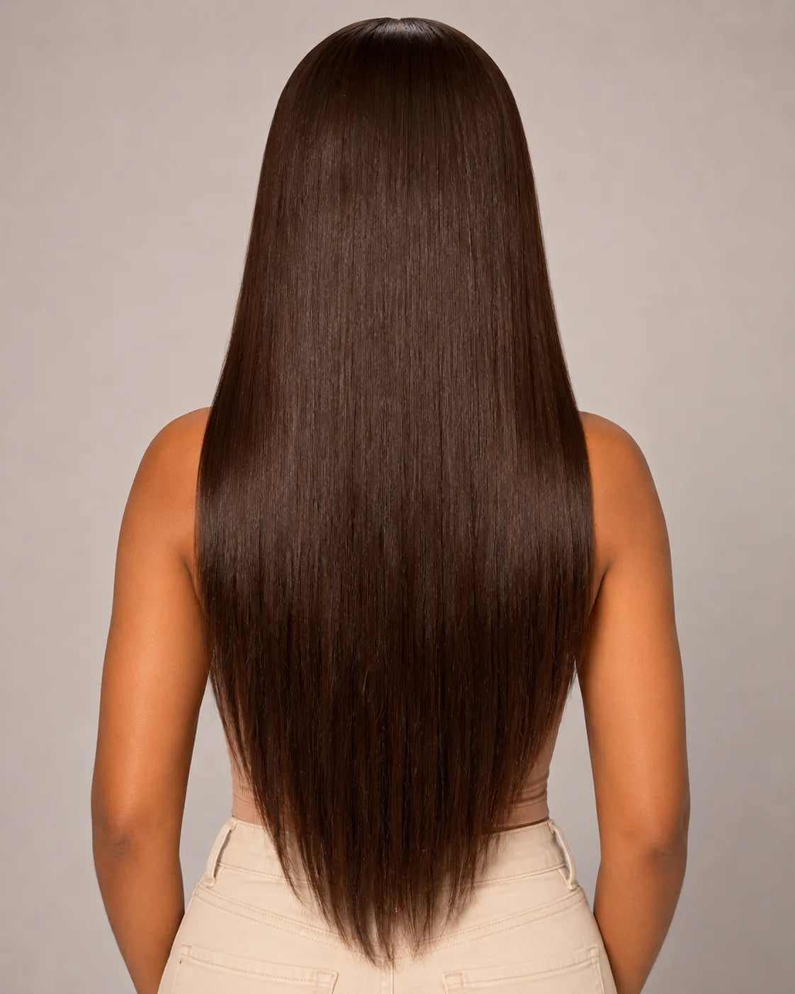 Close-up view of straight hair texture with soft natural finish with soft texture and natural finish