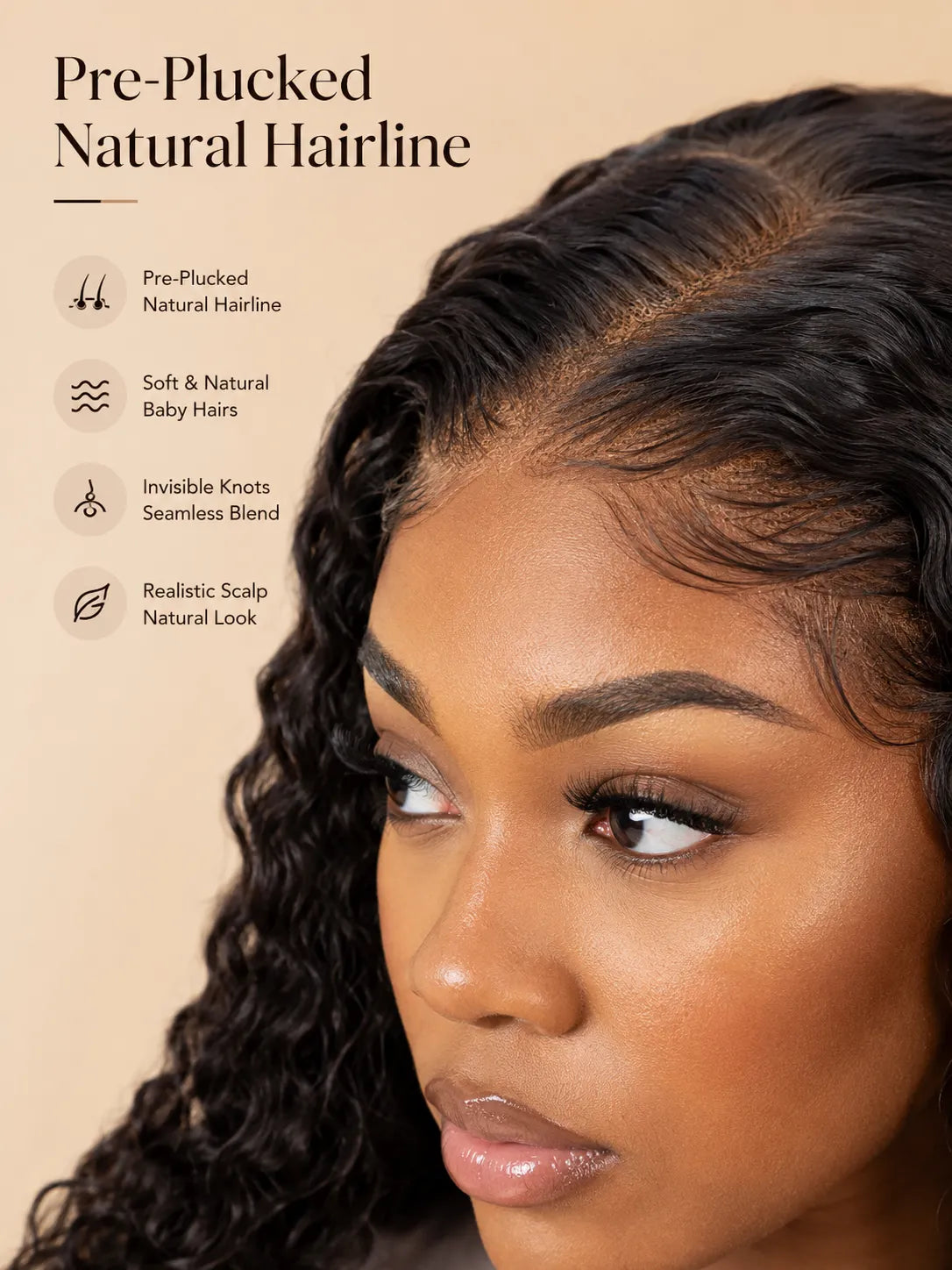 Product detail view of deep wave human hair wig with soft texture and natural finish