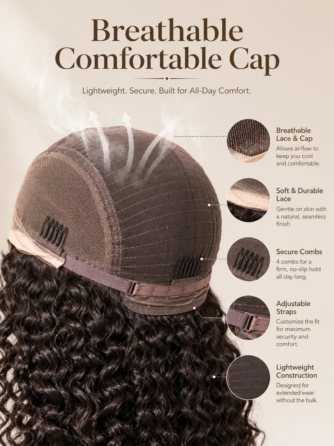 Lifestyle view of model wearing deep wave human hair wig with soft texture and natural finish