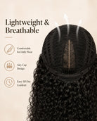 Detail view of realistic lace parting and natural hairline with soft texture and natural finish