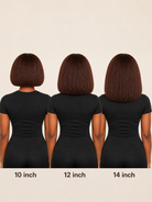 Back view of brown kinky straight human hair wig with natural volume with soft texture and natural finish