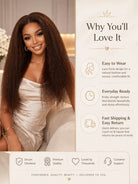 Product detail view of brown kinky straight human hair wig with soft texture and natural finish