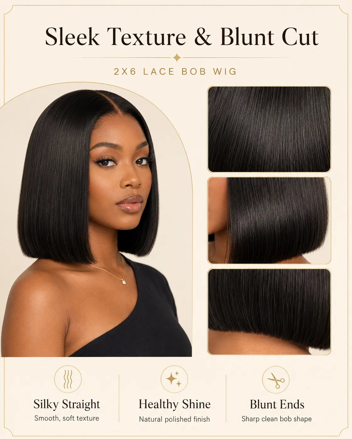 Close-up view of highlight straight human hair wig texture and lace detail