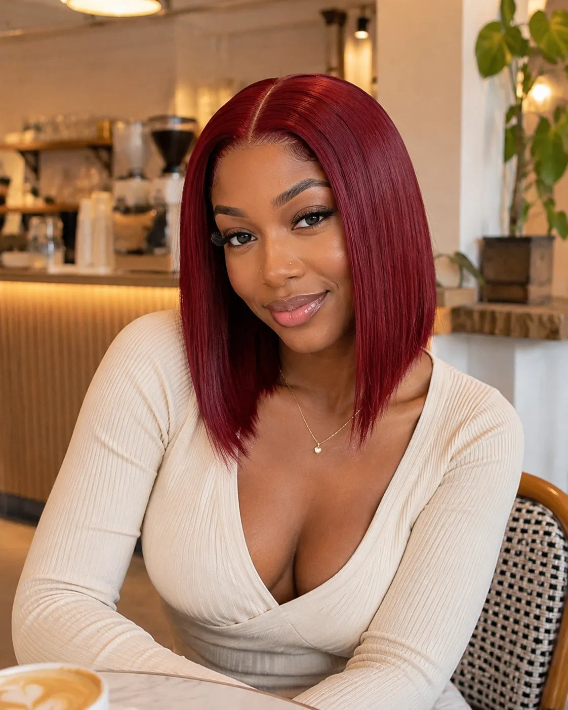 Side view of straight lace wig showing natural hairline with soft texture and natural finish