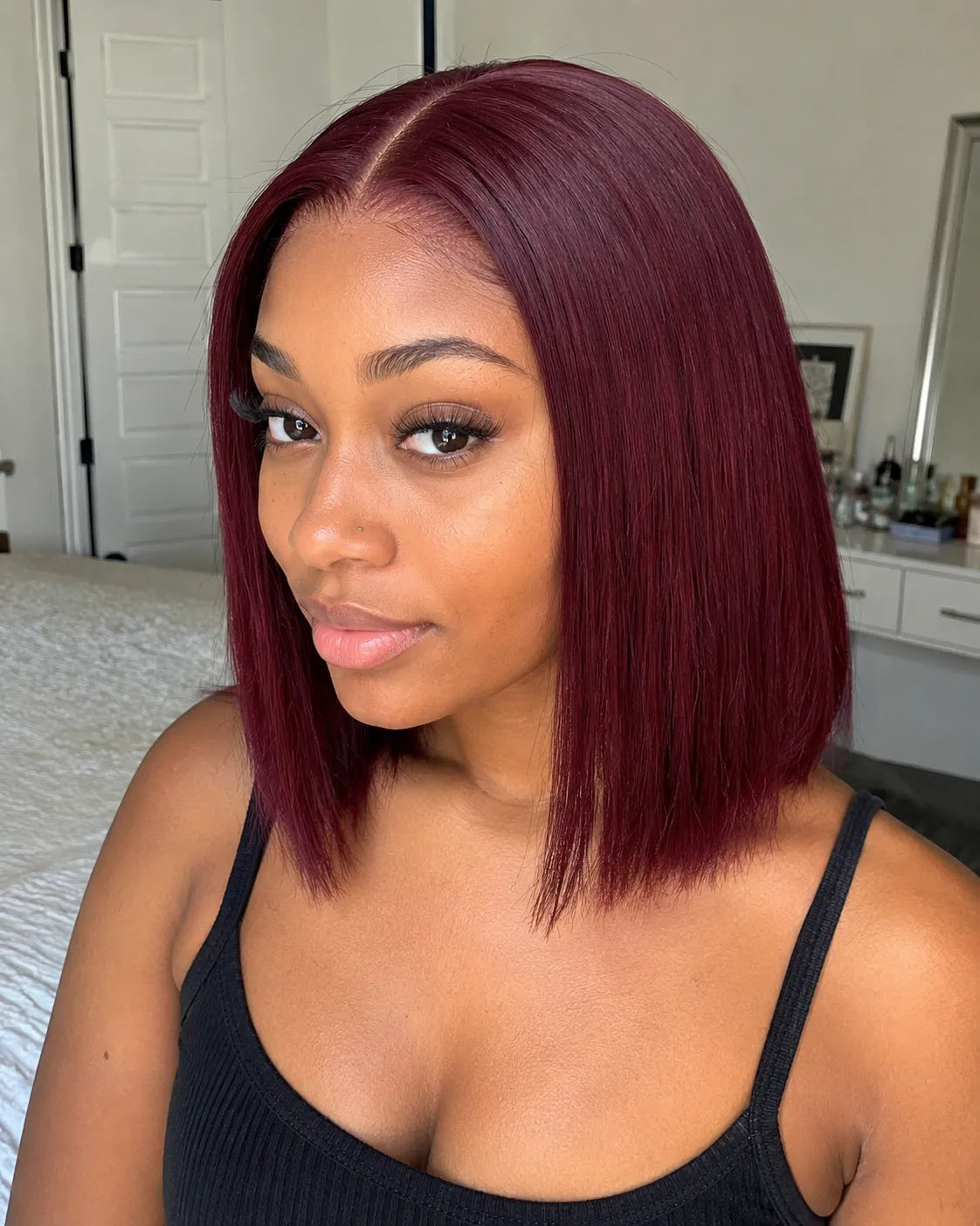 Detail view of realistic lace parting and natural hairline with soft texture and natural finish
