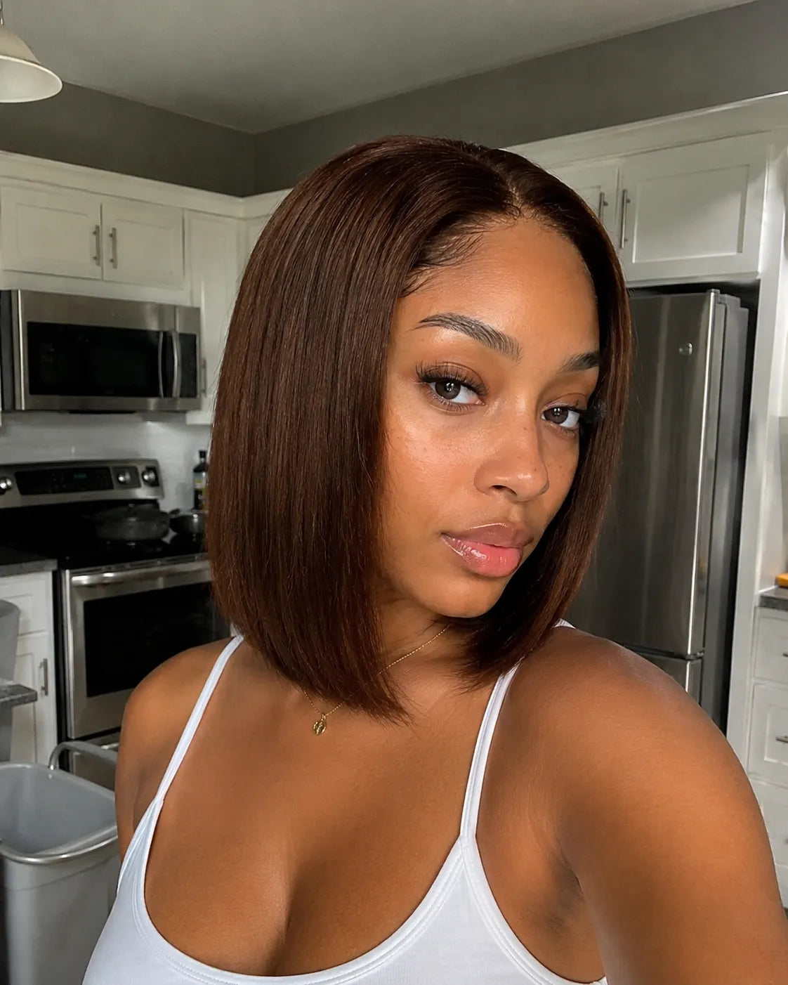 Side view of straight lace wig showing natural hairline with soft texture and natural finish
