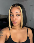 Side view of highlight straight lace wig showing natural hairline with soft texture and natural finish