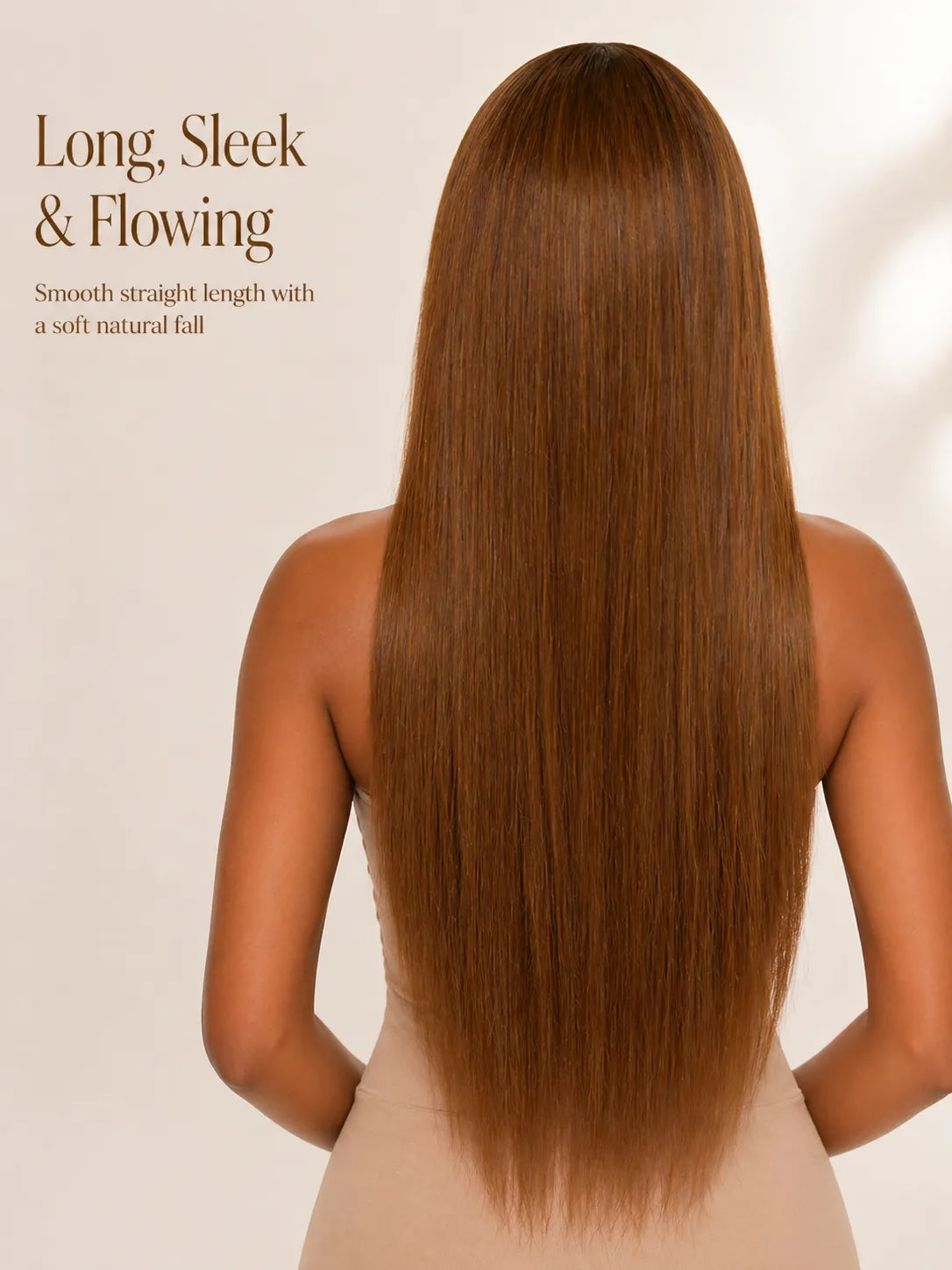 Side view of brown straight lace wig showing natural hairline with soft texture and natural finish