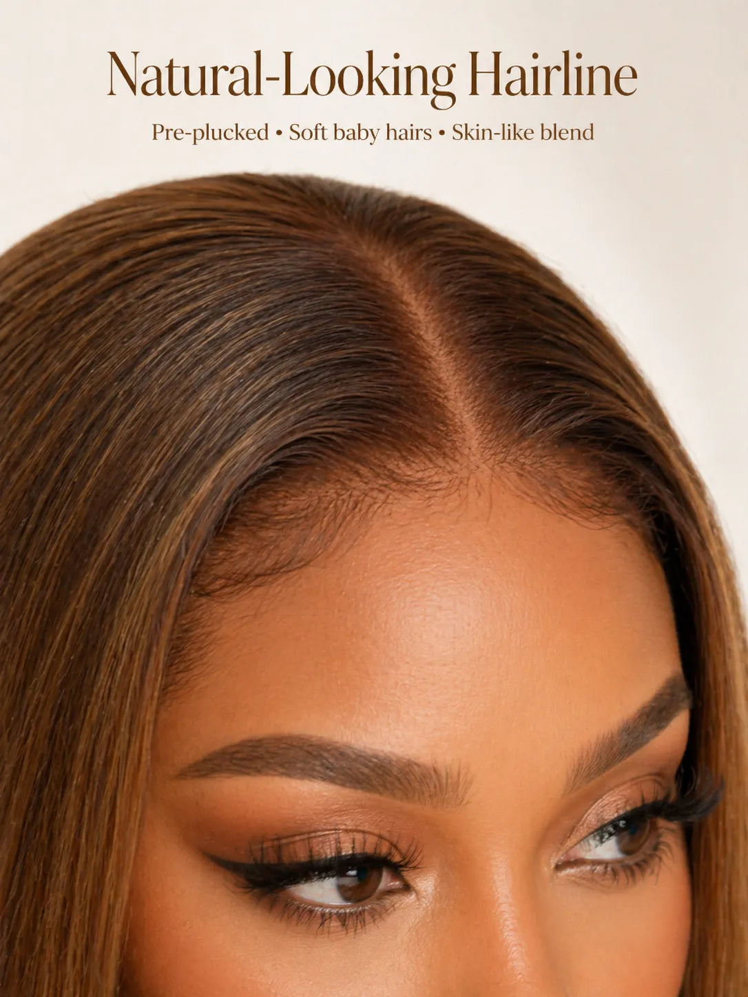 Detail view of lace front lace and natural hairline with soft texture and natural finish