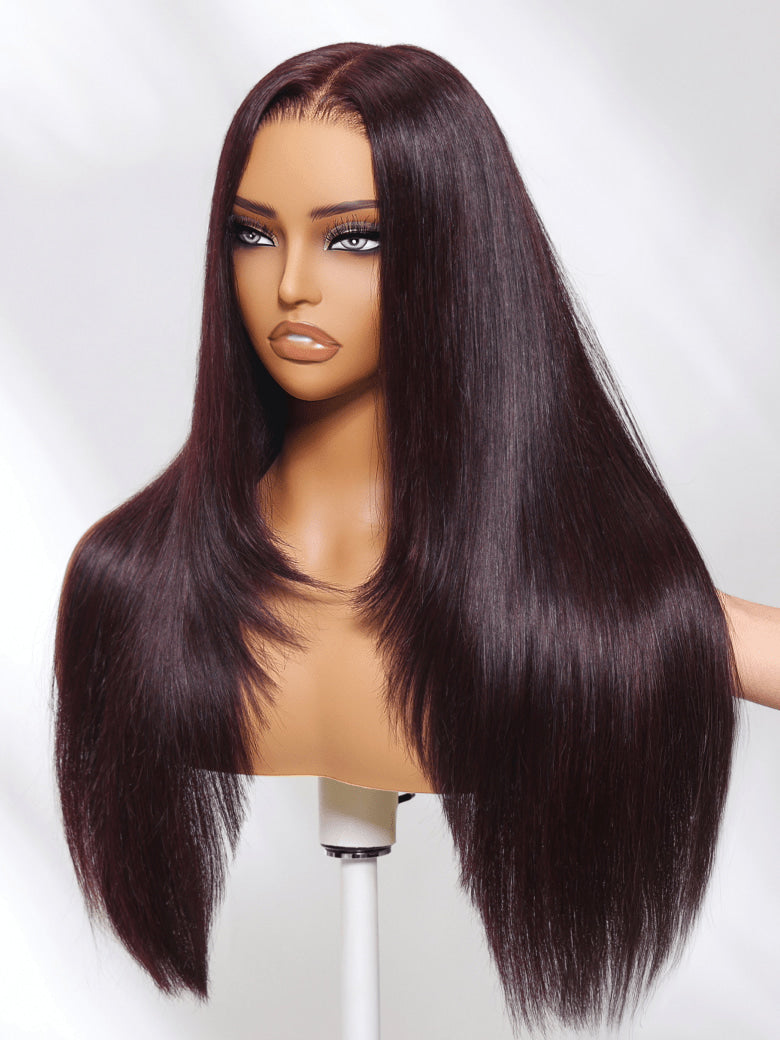 Detail view of lace front and natural hairline with soft texture and natural finish