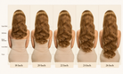 Hair extension length chart with models wearing different hair lengths.