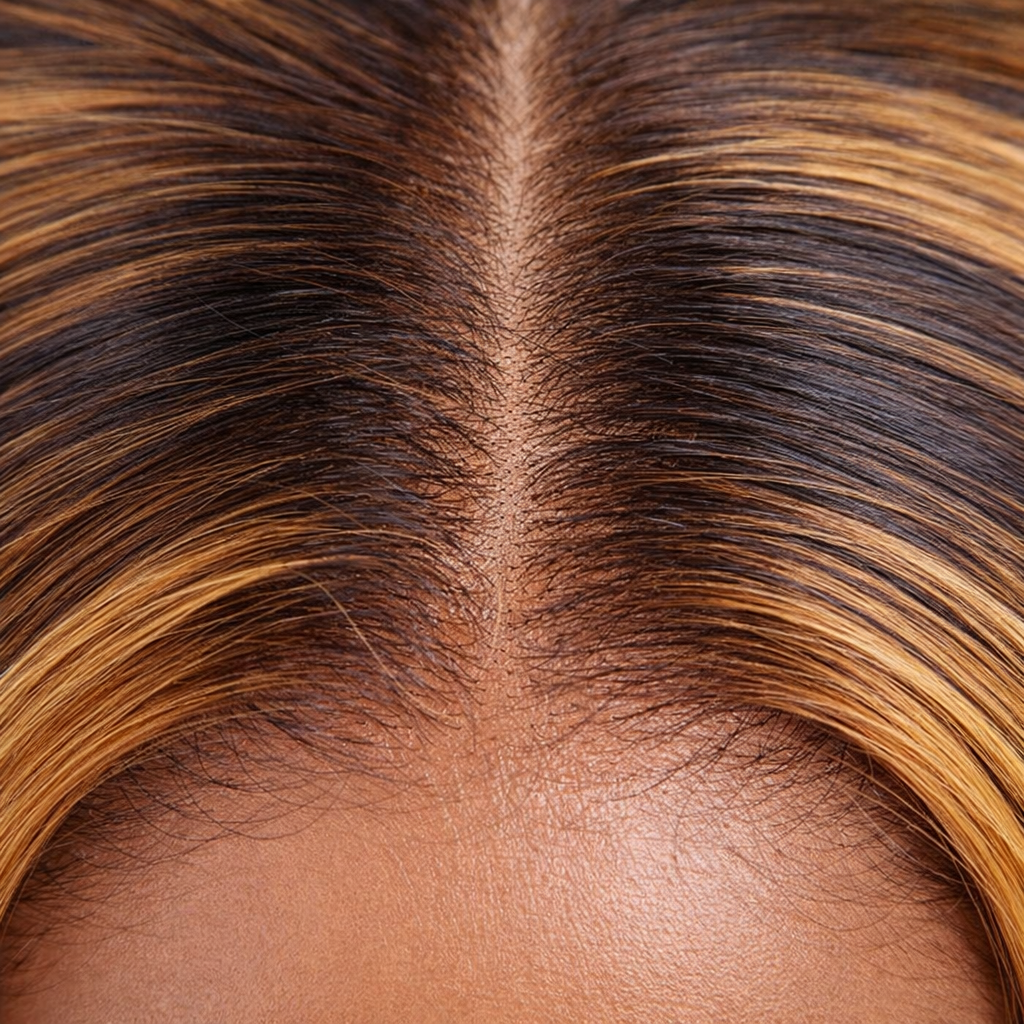 Back view of honey blonde human hair wig with natural volume with soft texture and natural finish