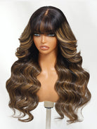 Side view of highlight body wave lace wig showing natural hairline with soft texture and natural finish