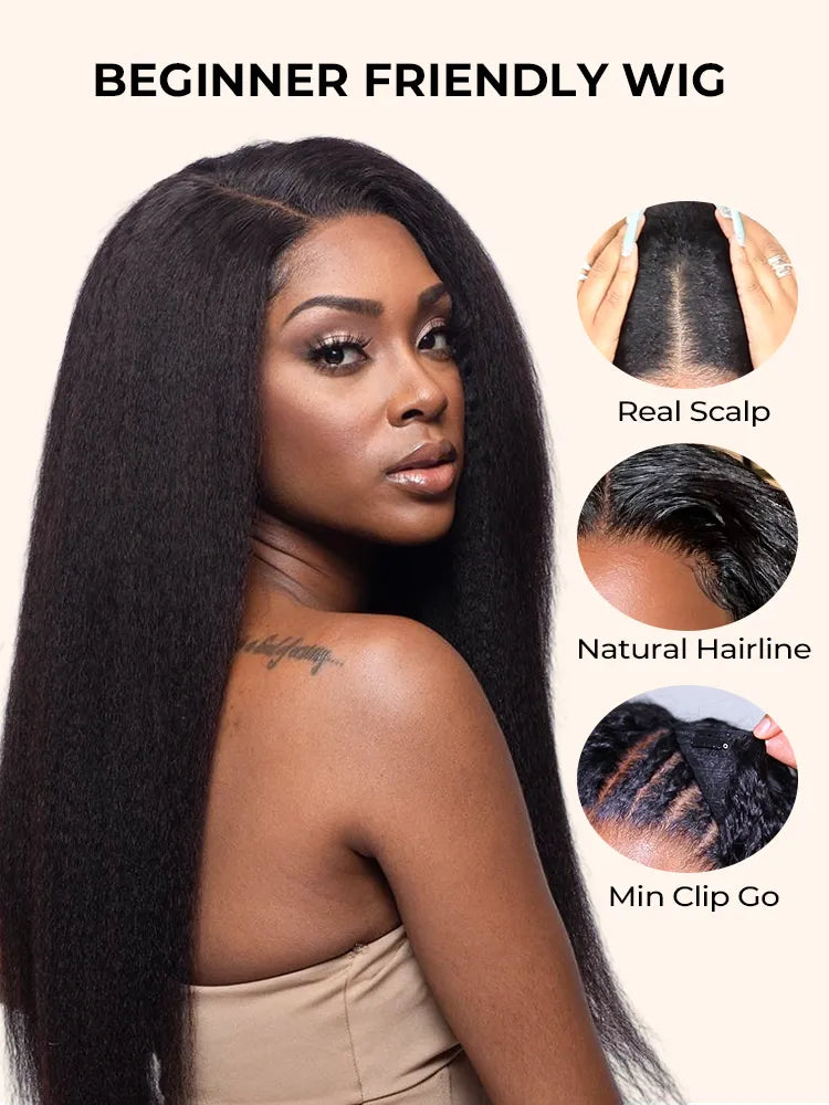 Product detail view of straight human hair wig with soft texture and natural finish
