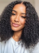 Side view of kinky curly lace wig showing natural hairline with soft texture and natural finish