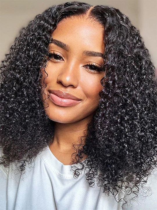 Side view of kinky curly lace wig showing natural hairline with soft texture and natural finish